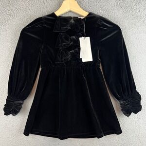 A Loves A Girls Black Velvet Bow Front Long Sleeve Dress Kids Size 5 NWT